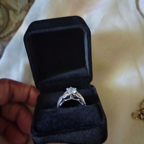 JM Vintage Crystal and Amyythest Platinum Wedding/Engagement Ring Size 6 Signed